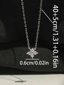 1pc Cubic Zirconia Decoration Necklace Four-Leaf Clover Necklace, Elegant And Light Luxury Silver Copper Necklace, Suitable For Women's Daily Wear, Jewelry Gift - 銀色 - 查看 4