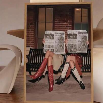 1 pieza Cartel de Belleza Retro - Arte de Pared Vintage con Estampado de Vestido Rojo y Botas Elegantes, Pinturas de Moda para Decoración de Sala de Estar, Dormitorio, Oficina y Dormitorio, Diseño de Fondo de Pared con Opción de Marco