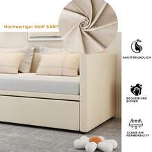 Creahappy Sofa Bed 90/180x200 Cm - Single/Double Bed With Slatted Frame - Multifunctional Daybed Made Of Skin-Friendly Velvet - Beige - 90/180x200 Cm - 米色 - 查看 5