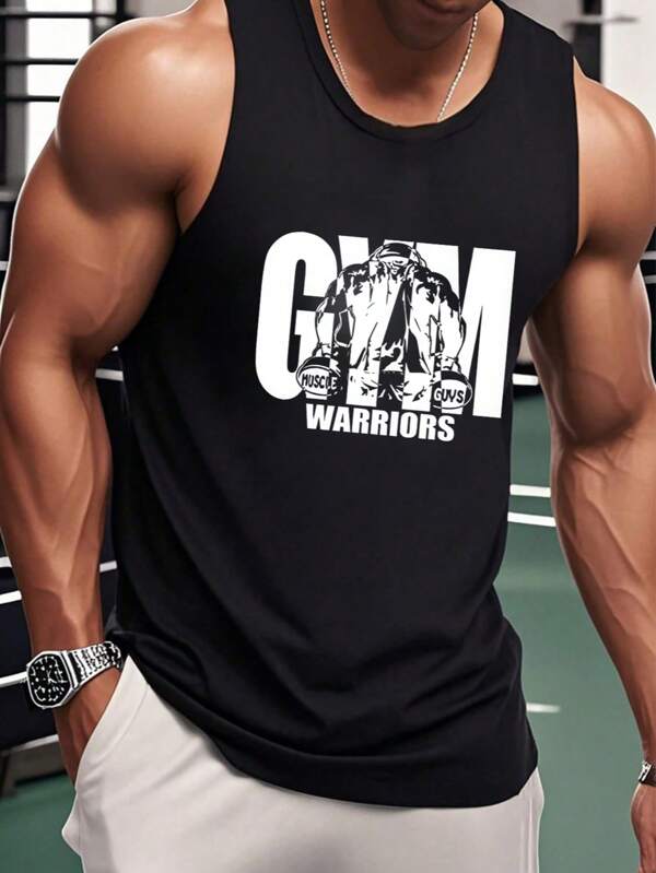 Canottiere senza maniche da uomo dei guerrieri della palestra. Potenza muscolare: canottiere con motivi da guerriero della palestra. Stile da allenamento. Palestra. Guerrieri. Canottiere senza maniche da uomo. Canottiere a fantasia. Muscoli. Abbigliamento fitness. Abbigliamento da palestra.