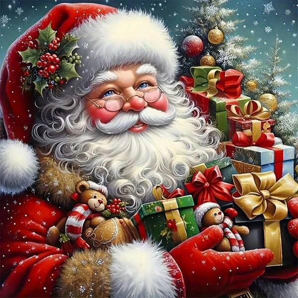 1pc 5D Diamond Painting Kit, Santa Claus Pattern, 30*30cm/11.8*11.8in Or 40*40cm/15.7*15.7in, Suitable For Adult Beginners DIY Mosaic Diamond Art, Full Drill Handmade Diamond Painting, For Living Room, Bedroom, Office Wall Decor, Surprise Art Home Decor Gift For Family And Friends