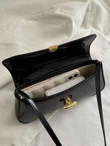 Women's Vintage Faux Oiled Leather Flap Decor One Shoulder Underarm Bag, Suitable For Dating, Outing, Party , Vintage Bag - Black - View 6