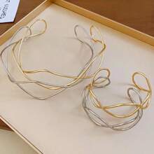 2pcs Minimalist Asymmetrical Metal Texture Open Adjustable Necklace & Bracelet Set