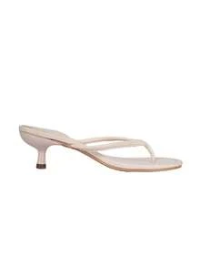 Women Brown Leather Mid Heel Strap Thong Sandals, Spring/Summer 2025 New Style Open Toe High Heels Slippers,Kitten Heels,Flip Flops - White Leather - View 7