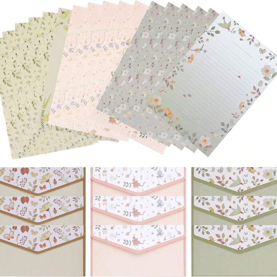 27 PCS Stationary Writing Paper With Envelopes Set Cute Vintage Floral Letter Writing And Stationery Paper Envelopes(18 Sheets With 9 Envelopes) - Multicolor - View 1
