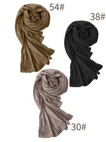3pcs Solid Color Stretchy Breathable Knit Fabric Casual Hijab Wraps Turbans, Summer For Dress - Multicolor - View 3