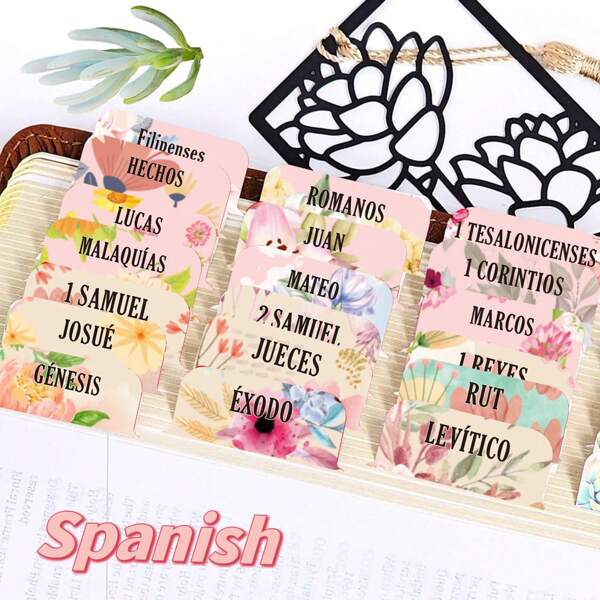 75 piezas Etiquetas bíblicas florales en español - Laminadas, fichas bíblicas de gran tamaño en colores neutros, etiquetas adhesivas fáciles de leer para el estudio del Nuevo y Antiguo Testamento, idea de regalo cristiano, pegatinas bíblicas, útiles escolares, vuelta al colegio