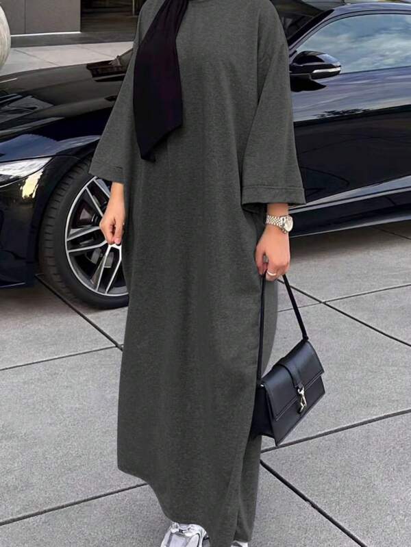 Women Plus Size Loose Solid Color Long Sleeve Ankle-Length Arabic Long Robe, Summer