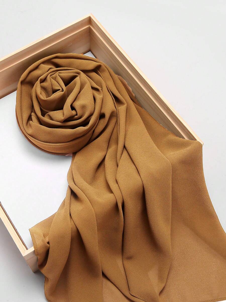 1pc Casual Versatile Minimalist Chiffon Scarf, Solid Color For Dress - Camel - View 1