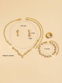 5 Peças Conjunto de Joias Minimalista, Colar com Borla de Strass, Brincos, Pulseira, Anéis | Presente de Casamento para a Noiva, Uso Diário, Festa, Férias | Acessórios Estilosos e Versáteis