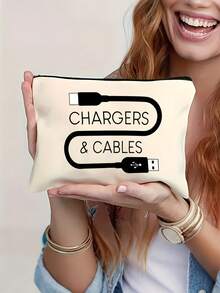 Black Charger Bag - Polyester Travel Cable Organizer With "CHARGER BAG!" Print, Hand-Washable Electronic Accessory Pouch For Cables, Power Banks & Small Items, Cable Organizer Bag - Multicolor - View 5