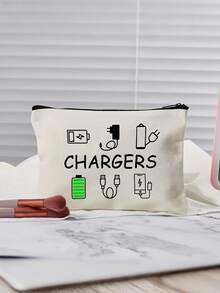 Black Charger Bag - Polyester Travel Cable Organizer With "CHARGER BAG!" Print, Hand-Washable Electronic Accessory Pouch For Cables, Power Banks & Small Items, Cable Organizer Bag - Multicolor - View 8