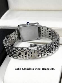 Pablo Raez 1pc Original Charming Ladies Watch Stainless Steel Silver Jewelry Wristwatches Non Tarnish Color Vintage Top Level AAA High Quality Women Wristwatch Luxury Dress Clock Roman Numeral Elegant Brand New Hours Rectangle Gorgeous Design Quartz Watch Fashionable White Face Female Popular Square Wristwatch - White - View 10