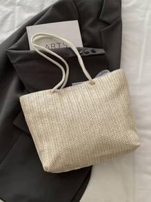 Bolsa de praia estilo férias de palha floral, bolsa casual de um ombro da moda para meninas