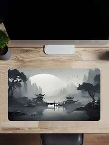 Extra Large Japanese Moonlight Pagoda Mouse Pad - Serene Night Scenery Design, Non-Slip Rubber Base, Stitched Edges, Smooth Surface, Suitable For Gaming And Home Office, Perfect Gift Creative, Gaming Mouse Pad Back To School - Multicolor - View 5