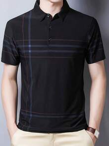 Men's Summer Short Sleeve Ice Silk Polo Shirt - Black - View 2