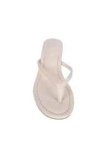 Women Brown Leather Mid Heel Strap Thong Sandals, Spring/Summer 2025 New Style Open Toe High Heels Slippers,Kitten Heels,Flip Flops - White Leather - View 8