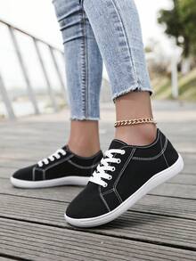 Barefoot Shoes For Men Women Wide Toe Box Cross Training Shoes, Zero Drop Minimalist Unisex Fashion Sneaker, Wide Width Canvas Lace-Up Shoes - Black and White - View 4