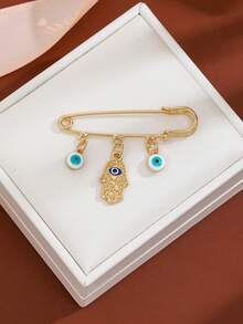 1pc Fashionable Blue Eye Palm Shaped Alloy Pendant Brooch With Crystal Beads, Suitable For Men And Women Daily Wear - Multicolor - View 6