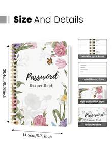 1本密码本，用于记录网站地址登录信息，A5尺寸（5.2英寸 x 7.6英寸），密码管理本，带笔记栏和内袋，办公学习用品，办公桌配件，情人节礼物（女士适用）。