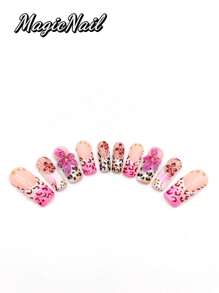 10 Pieces Of Pure Hand-Pressed Wearable Nail, Press On Nails,Nail Supplies,Nails Ptess On,Beach Essentials,33mm-Length Nail Pieces, Pink And White Contrasting Colors, Hand-Kneaded Raised Flowers With Pink Strokes