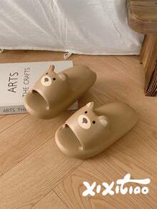 XIXITIAO 1 Pair Cute 3D Bear Couple Slippers, Soft Flat Casual Slippers, EVA Non-Slip Spring/Summer Beach Slippers, Colorblock Classic Flat Slippers With Fashionable Bear Pattern, Suitable For Outdoor/Beach