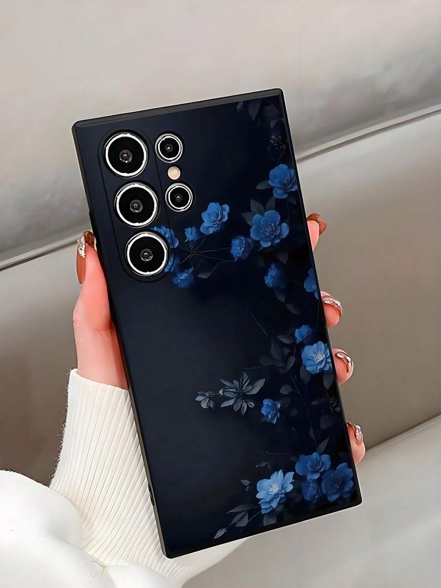 花朵 1 件蓝色印花防摔防滑黑色保护手机壳适用于 Galaxy A04e/A05s/A13/A14/A15/A34/A35/A50/A52/A53/A54/S21/S22/S23/S24/S25/S25Ultra - 黑色 - 查看 1