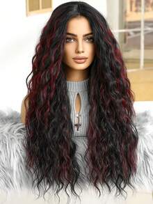 28 Inch Long Curly Synthetic Wig Without Bangs: Natural Appearance, Heat Resistant, Suitable For Parties, Cosplay, Daily Wear, Makes A Great Gift For Girls, And An Ideal Summer Holiday Accessory. - Red Highlight - View 4