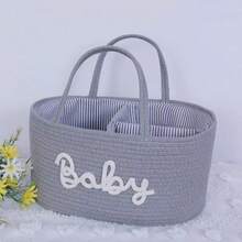 1pc Baby Diaper Basket, Toy Storage Basket, Portable Woven Divided Organizer Basket With Removable Liner, Letter Design Woven Storage Basket For Nursery Supplies - Multicolor - View 6