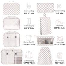 8pcs Travel Packing Cubes Set,Travel Portable Clothes Storage Bags, Compression Storage Shoe Bag, Clothing Underwear Bag, Luggage Packing Organizers,Pack Your Luggage With Ease ,Travel Essential Accessories - 淺粉格子 - 查看 2