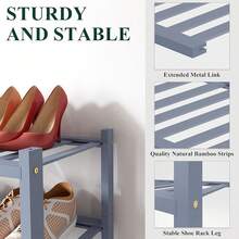 Estantería para zapatos, organizador de zapatos apilable de 3 niveles de madera, estantería de almacenamiento de zapatos de pie, entrada, puerta principal, natural - Gris - Ver 3