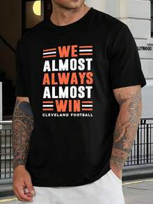 Camiseta de los Cleveland Browns - Casi siempre casi ganan - Camiseta de manga corta para hombre y mujer - Ropa para fanáticos - Atuendo para el día del partido - Mezcla de algodón cómoda - Negro - Ver 1