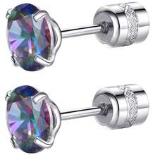 4 对防过敏立方氧化锆耳钉，男女皆宜，3A 6 毫米螺丝后手术钢耳环，敏感耳朵珠宝礼物（母亲节、周年纪念、派对）