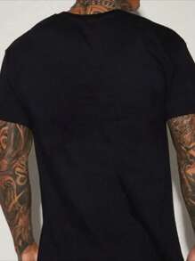 Camiseta de hombre con estampado de calavera y auriculares, cuello redondo, 220 g/m², para verano, de puro algodón, manga corta (1 pieza)