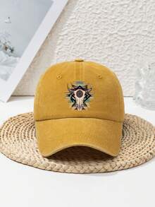 1 件男士图腾羽毛装饰牛头图案可调节帽檐帽，复古运动户外涤纶牛仔帽，适合春夏秋冬 - 多色 - 查看 20