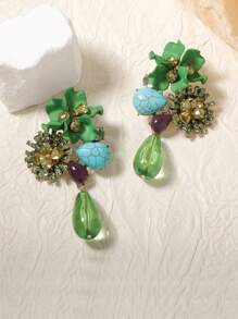 Orecchini a goccia a fiore, nuovi orecchini personalizzati retrò ZA, orecchini a goccia lunghi in resina a forma di fiore esagerati, eleganti con lavorazione pesante