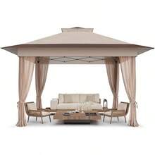 Amada 10x10ft 1-Person Setup Pop Up Canopy Tent - Easy Outdoor Sun Shade For Events, Parties, Camping, Gazebo With Wheel Cover Bag, Beach Tent With 3-Speed Adjustable Height,Blue - 米色 - 查看 1