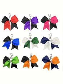 Personalisierter, bunter Cheerleader Schlüsselanhänger mit Kristalldekor - leuchtend rote, schwarze, lila, grüne, pink, blaue und orange Stoffschleife, Sport-thematischer Anhänger für Rucksäcke und Schlüssel, Cheerleader Accessoires | Cheerleader Accessoires | Schlüsselanhänger, süßer Schlüsselanhänger Zubehör perfekt für Schule und Sportveranstaltungen, für Senioren, Baseball, Football Ermutigungsgeschenk