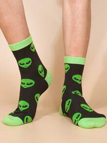 Men's Alien Print Crew Socks, Fashion & Versatile - Multicolor - View 1