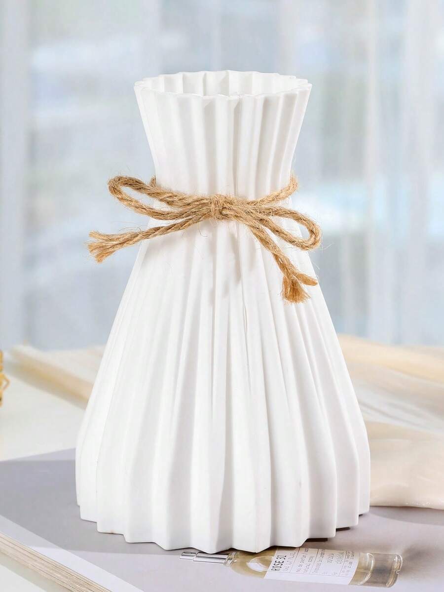 1个现代塑料花瓶，欧式花瓶，婚礼家居装饰，简约篮式摆设，坚固耐用，如同藤条一般，个性时尚，适用于客厅、卧室、婚礼餐桌（6.7英寸，白色）