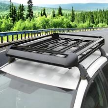 Roof Rack Basket Tray Aluminum Luggage Carrier With Crossbars And Wind Deflector Roof Rack For Cars SUVS And Trucks - Black - View 9