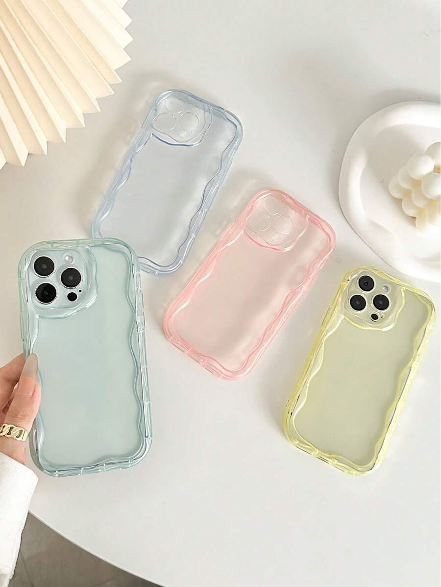 Cute Solid Color Basic Phone Case Asymmetrical Wavy Ripple Translucent 4pcs Thick Red 10 Protective Cases Colorful Candy Painted Shock-Proof Covers For New 14 Compatible With IPhone Waterproof Anti-Fall Scratch Resistant Birthday Gift Party - Multicolor - View 1
