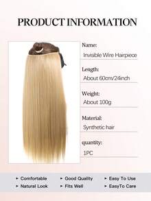 隐形接发棕色金色红色黑色长直发合成薄轻假发透明线可调节头带女士无夹 24 英寸秘密假发一体式 - 彩色 - 查看 2