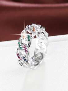1pc Minimalist Chain Design Cubic Zirconia Women Ring - Multicolor - View 13