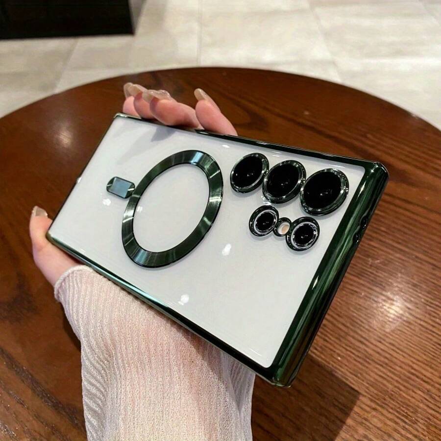 25 S24 S23 S22 S21 Ultra Plus FE用マグネット付きクリアアクリルケース、シリコン製フォンカバー - 緑 - チェックする 1