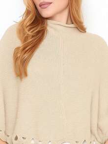 Knitted Poncho With Wave Detail - 沙 - 查看 2