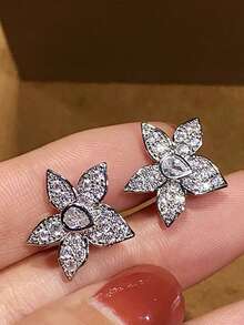 1 对奢华花朵方晶锆石耳钉女士适合婚礼订婚周年派对珠宝情人节礼物情人 - 1# - 查看 6