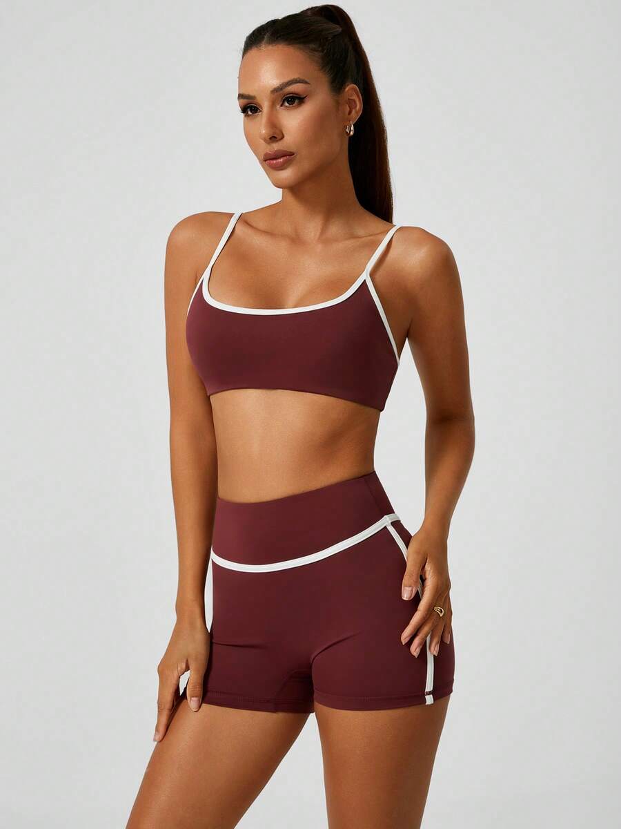 NcmRyu Women's Sexy Cropped Camisole And Shorts Sports Set - 紫色 - 查看 1