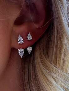 1件不锈钢白色锆石耳钉，女士亚克力医用钢螺丝穿耳软骨耳环饰品 - earring - 查看 8