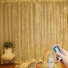 1pc 300 LED Curtain String Fairy Light, USB Powered With Remote Control For 8 Lighting Modes, Ideal For Weddings, Birthdays, Parties, Christmas, Garden, Living Room, Bedroom, Holiday Decor